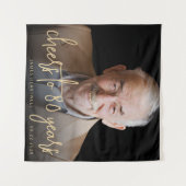 80th Birthday Partyフォト金ゴールドスクリプト応援 タペストリー (正面(横))