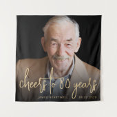 80th Birthday Partyフォト金ゴールドスクリプト応援 タペストリー (正面)