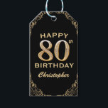 80th Birthday Partyブラック&金ゴールドグリッター枠 ギフトタグ<br><div class="desc">80thバースデーパーティーブラックと金ゴールドグリッターフレームギフトラベル。さらにカスタマイクリックズを行う場合はカスタマイズ、「IT」ボタンをクリックし、このテンプレートを変更するためにデザインツールを使用する。</div>