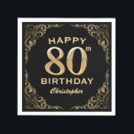 80th Birthday Partyブラック&金ゴールドグリッター枠 スタンダードカクテルナプキン<br><div class="desc">80thバースデーパーティーブラックと金ゴールドグリッターフレームナプキンス。さらにカスタマイクリックズを行う場合はカスタマイズ、「IT」ボタンをクリックし、このテンプレートを変更するためにデザインツールを使用する。</div>