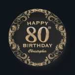 80th Birthday Partyブラック&金ゴールドグリッター枠 ペーパープレート<br><div class="desc">80th Birthday Partyブラックと金ゴールドグリッターフレーム紙プレート。さらにカスタマイクリックズを行う場合はカスタマイズ、「IT」ボタンをクリックし、このテンプレートを変更するためにデザインツールを使用する。</div>