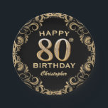 80th Birthday Partyブラック&金ゴールドグリッター枠 ペーパープレート<br><div class="desc">80th Birthday Partyブラックと金ゴールドグリッターフレーム紙プレート。さらにカスタマイクリックズを行う場合はカスタマイズ、「IT」ボタンをクリックし、このテンプレートを変更するためにデザインツールを使用する。</div>