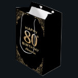 80th Birthday Partyブラック&金ゴールドグリッター枠 ミディアムペーパーバッグ<br><div class="desc">80th Birthday Partyブラックと金ゴールドグリッターフレーム抱き枕。さらにカスタマイクリックズを行う場合はカスタマイズ、「IT」ボタンをクリックし、このテンプレートを変更するためにデザインツールを使用する。</div>