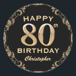 80th Birthday Partyブラック&金ゴールドグリッター枠 ラウンドシール<br><div class="desc">80th Birthday Partyブラックと金ゴールドグリッターフレームステッカー。さらにカスタマイクリックズを行う場合はカスタマイズ、「IT」ボタンをクリックし、このテンプレートを変更するためにデザインツールを使用する。</div>