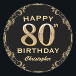 80th Birthday Partyブラック&金ゴールドグリッター枠 ラウンドシール<br><div class="desc">80th Birthday Partyブラックと金ゴールドグリッターフレームステッカー。さらにカスタマイクリックズを行う場合はカスタマイズ、「IT」ボタンをクリックし、このテンプレートを変更するためにデザインツールを使用する。</div>