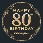 80th Birthday Partyブラック&金ゴールドグリッター枠 ラウンドシール<br><div class="desc">80th Birthday Partyブラックと金ゴールドグリッターフレームステッカー。さらにカスタマイクリックズを行う場合はカスタマイズ、「IT」ボタンをクリックし、このテンプレートを変更するためにデザインツールを使用する。</div>