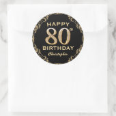 80th Birthday Partyブラック&金ゴールドグリッター枠 ラウンドシール (バッグ)