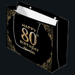 80th Birthday Partyブラック&金ゴールドグリッター枠 ラージペーパーバッグ<br><div class="desc">80th Birthday Partyブラックと金ゴールドグリッターフレーム抱き枕。さらにカスタマイクリックズを行う場合はカスタマイズ、「IT」ボタンをクリックし、このテンプレートを変更するためにデザインツールを使用する。</div>