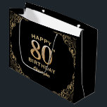 80th Birthday Partyブラック&金ゴールドグリッター枠 ラージペーパーバッグ<br><div class="desc">80th Birthday Partyブラックと金ゴールドグリッターフレーム抱き枕。さらにカスタマイクリックズを行う場合はカスタマイズ、「IT」ボタンをクリックし、このテンプレートを変更するためにデザインツールを使用する。</div>