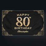 80th Birthday Partyブラック&金ゴールドグリッター枠 横断幕<br><div class="desc">80thバースデーパーティーブラックと金ゴールドグリッターフレームバナー。さらにカスタマイクリックズを行う場合はカスタマイズ、「IT」ボタンをクリックし、このテンプレートを変更するためにデザインツールを使用する。</div>