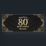 80th Birthday Partyブラック&金ゴールドグリッター枠 横断幕<br><div class="desc">80thバースデーパーティーブラックと金ゴールドグリッターフレームバナー。さらにカスタマイクリックズを行う場合はカスタマイズ、「IT」ボタンをクリックし、このテンプレートを変更するためにデザインツールを使用する。</div>