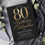 80th Birthday Partyブラック&金ゴールド 招待状<br><div class="desc">80th誕生日パーティーへの招待(黒と金ゴールド)</div>