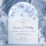 80th Birthday Partyブルーフローラアーチ形 招待状<br><div class="desc">ダスティエレガントブルーバラフローラ80th誕生日アーチ形の招待状。</div>