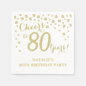 80th Birthday Partyホワイトと金ゴールドダイヤモンドナプキン スタンダードカクテルナプキン (正面)
