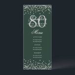 80th Birthday Partyメニューシルバー紙吹雪グリーン 招待状<br><div class="desc">「エレガント誕生日パーティーメニュー」デザインとフェイクグリッター紙吹雪とカスタム文字。</div>
