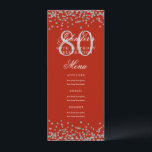 80th Birthday Partyメニューシルバー紙吹雪レッド 招待状<br><div class="desc">「エレガント誕生日パーティーメニュー」デザインとフェイクグリッター紙吹雪とカスタム文字。</div>