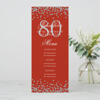 80th Birthday Partyメニューシルバー紙吹雪レッド 招待状