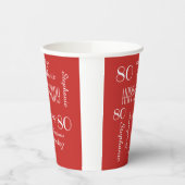 80th Birthday Party繰り返し名前（赤白） 紙コップ (左)