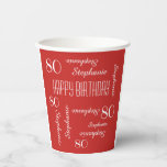 80th Birthday Party繰り返し名前（赤白） 紙コップ<br><div class="desc">あなたの色を選択し、独自の作スタイリッシュ成、パーソナライズされた80歳の誕生日パーティーや他の大事な行事のための紙カップ。名前と年齢が白で繰り返される。このスタイルのデフォルトは赤の背景色だが、背景色は簡単に違う選択できる。あなたはデザイナーだ！パーソナライズする簡単 – 名前、年齢、大事な行事を1か所で変更。最大9個の名前をサポートキャラクター。クラッシーエレガント、バースデーパモダンーティー紙カップ。8オンスまたは12オンスのサイズで利用可能で、蓋の有無。一致する紙ナプキンとプレートは間もなく私のzazzleストアで利用可能になるSocolikCardShop.All Rights Reserved © 2021 Alan & Marcia Socolik.</div>