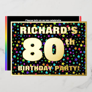 80th Birthday Party —おもしろい、スターカラフルズ・パターン 箔招待状