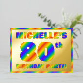 80th Birthday Party —おもしろい、レインボースペクトル「80」 箔招待状 (立ち正面)
