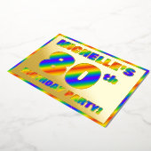 80th Birthday Party —おもしろい、レインボースペクトル「80」 箔招待状 (回転した状態)