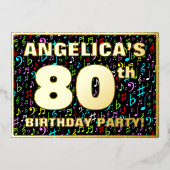 80th Birthday Party —おもしろい、音楽シカラフルンボル 箔招待状 (正面)