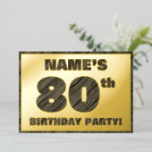 80th Birthday Party — はっきりしたWood Grainフェイク文字 箔招待状 (立ち正面)