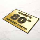 80th Birthday Party — はっきりしたWood Grainフェイク文字 箔招待状 (回転した状態)