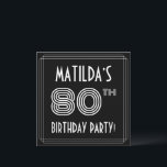 80th Birthday Party:アールデコスタイル(名前をカスタムする付) 招待状<br><div class="desc">この1920年代から1930年代までの1930年代のスタイル80年代の誕生祝い招待カードデザインの前にはインスパイア、編集可能な名前、複雑なデコスタイルの数インスパイア80th、メッセージ「BIRTHDAY PARTY!」、そして数々のラインを備えている。デフォルトでは前面に黒い色の背景があるが、希望の色にするカスタマイズことが違う可能もし。背面にはパーソナライズされた、日付、時刻、場所/場所、その他の有用な情報など、イベントに関する詳細が表示される。贅沢エレガントでパーソナライズされた、このような招待状は誰かの80歳の誕生日に行われる招待状パーティーの出席者に使われるかもしれない。[～Z0000615]</div>