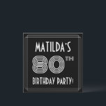 80th Birthday Party:アールデコスタイル(名前をカスタムする付) 招待状<br><div class="desc">この1920年代から1930年代までの1930年代のスタイル80年代の誕生祝い招待カードデザインの前にはインスパイア、編集可能な名前、複雑なデコスタイルの数インスパイア80th、メッセージ「BIRTHDAY PARTY!」、そして数々のラインを備えている。デフォルトでは前面に黒い色の背景があるが、希望の色にするカスタマイズことが違う可能もし。背面にはパーソナライズされた、日付、時刻、場所/場所、その他の有用な情報など、イベントに関する詳細が表示される。贅沢エレガントでパーソナライズされた、このような招待状は誰かの80歳の誕生日に行われる招待状パーティーの出席者に使われるかもしれない。[～Z0000615]</div>