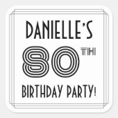 80th Birthday Party:アールデコスタイル+名前をカスタムする スクエアシール (正面)
