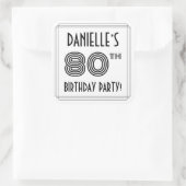 80th Birthday Party:アールデコスタイル+名前をカスタムする スクエアシール (バッグ)