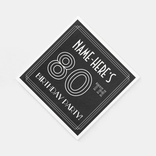 80th Birthday Party:アールデコスタイル+名前をカスタムする スタンダードランチョンナプキン (角)