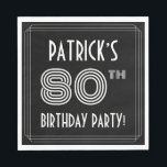 80th Birthday Party:アールデコスタイル 名前をカスタムする スタンダードランチョンナプキン<br><div class="desc">この豪華な80歳の誕生日パーティー紙ナプキンデザインは、編集可能な名前、複雑なアートのデコのスタイル番号インスパイア「80th」、メッセージ「BIRTHDAY PARTY!」、およびラ数々のインを備え縁どてす。デフォルトでは黒色の背景を備えているがカスタマイズ、色にも好きな色に違うなることがもしできる。このような豪華な誕生日をテーマにした紙のナプキンは、誰かの80歳の誕生日のお祝いのパーティーで使用されるかもしれない。[～Z0000616]</div>