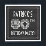 80th Birthday Party:アールデコスタイル 名前をカスタムする スタンダードランチョンナプキン<br><div class="desc">この豪華な80歳の誕生日パーティー紙ナプキンデザインは、編集可能な名前、複雑なアートのデコのスタイル番号インスパイア「80th」、メッセージ「BIRTHDAY PARTY!」、およびラ数々のインを備え縁どてす。デフォルトでは黒色の背景を備えているがカスタマイズ、色にも好きな色に違うなることがもしできる。このような豪華な誕生日をテーマにした紙のナプキンは、誰かの80歳の誕生日のお祝いのパーティーで使用されるかもしれない。[～Z0000616]</div>