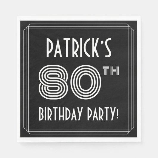 80th Birthday Party:アールデコスタイル+名前をカスタムする スタンダードランチョンナプキン (正面)