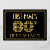 80th Birthday Party —アールデコスタイル「80」+名前 箔招待状 (正面)