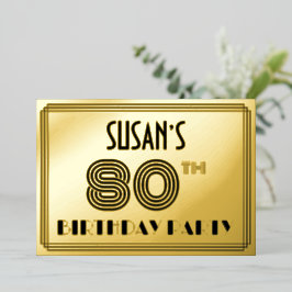 80th Birthday Party —アールデコスタイル「80」 & Name 箔招待状