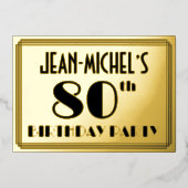80th Birthday Party —アールデコ検索「80」+名前 箔招待状 (正面)