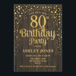 80th Birthday Party – ウッド&素朴金ゴールド 招待状<br><div class="desc">第80回バースデーパーティーへの招待。暗エレガント色の素朴な木のパタフェイクーンとグリッター金ゴールドのデザイン。スクリプトスタイリッシュのフォントと紙吹雪の機能。メッセージもしメッセージはカスタム年齢。</div>