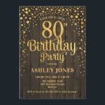 80th Birthday Party – ウッド&素朴金ゴールド 招待状<br><div class="desc">第80回バースデーパーティーへの招待。暗エレガント色の素朴な木のパタフェイクーンとグリッター金ゴールドのデザイン。スクリプトスタイリッシュのフォントと紙吹雪の機能。メッセージもしメッセージはカスタム年齢。</div>