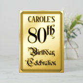 80th Birthday Party – スクリプエレガントト+名前をカスタムする 箔招待状 (立ち正面)