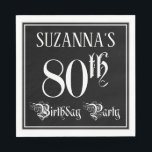 80th Birthday Party – スクリプファンシート 名前をカスタムする スタンダードランチョンナプキン<br><div class="desc">この誕生日華美紙のナプキンデザインは、編集可能な名前と「80th Birthday Party」というメッセージを備えている。「80th」と「バースデーパーティー」という言葉は豪華な脚本スタイル文字で、背景はデフォルトで黒く塗られカスタマイズている。こエレガントんな華美紙のナプキンは、誰かの80歳の誕生日に開催される誕生祝いで持っているのに役立つかもしれない。[～Z0000563]</div>