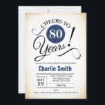 80th Birthday Party – ネイビーブルー白黒 招待状<br><div class="desc">レトロなクリーミーな背景を持つ海軍での80th誕生日パーティーの招待。機能レトロスクリプトフォント。応援80年！任意のカスタマイズ年齢にすることができる。男性または女性スタイリッシュのマイルストーンの日お祝いに最適。</div>