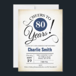 80th Birthday Party – ネイビーブルー白黒 招待状<br><div class="desc">レトロなクリーミーな背景を持つ海軍での80th誕生日パーティーの招待。機能レトロスクリプトフォント。応援80年！任意のカスタマイズ年齢にすることができる。男性または女性スタイリッシュのマイルストーンの日お祝いに最適。</div>