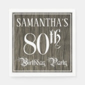 80th Birthday Party — ファンシー Script, フェイク Wood Look スタンダードランチョンナプキン (正面)