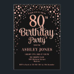 80th Birthday Party – ブラック&バラ金ゴールド 招待状<br><div class="desc">第80回バースデーパーティーへの招待。黒エレガントのデザインとグリッターのバラ金ゴールド。スクリプトスタイリッシュのフォントと紙吹雪の機能。メッセージもしメッセージはカスタム年齢。</div>