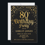 80th Birthday Party – ブラック&金ゴールド 招待状<br><div class="desc">第80回バースデーパーティーへの招待。黒エレガント色のデザインとフェイクグリッター金ゴールド。スクリプトスタイリッシュのフォントと紙吹雪の機能。メッセージもしメッセージはカスタム年齢。</div>