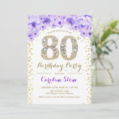 80th Birthday Party – ホワイト金ゴールドパープル 招待状 (スタンド正面)